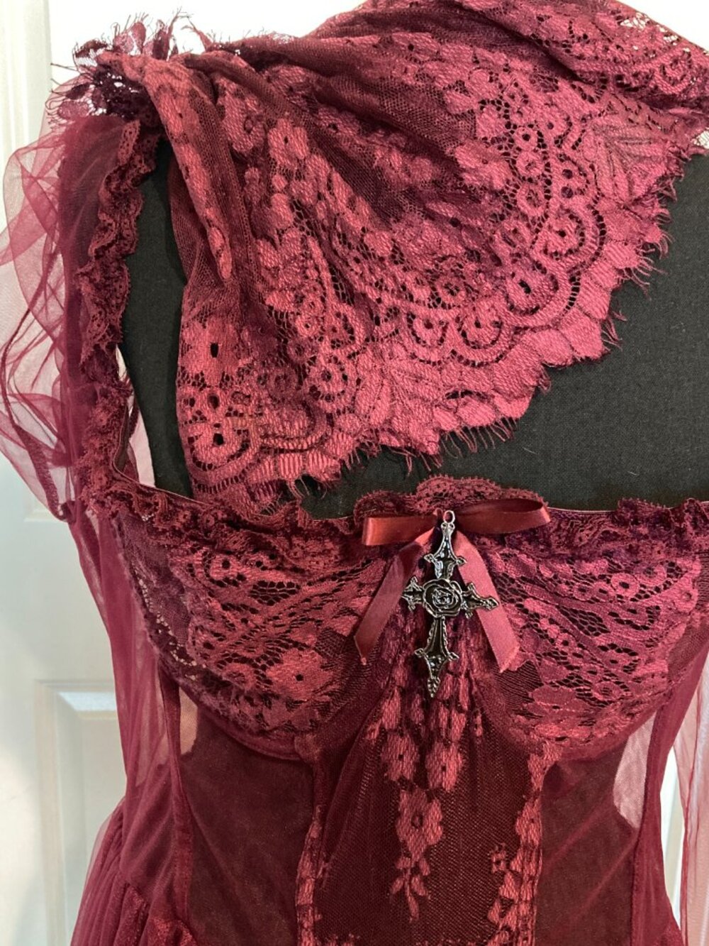 Dolls Kill Widow Dance with Death Maxi Dress - Burgundy - Picture 7 of 8